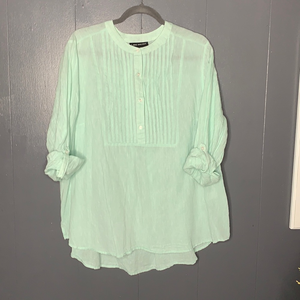 Lane Bryant Linen/Cotton Blend Aqua Top Size 18/20